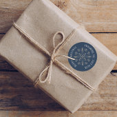 Navy Blue Merry Christmas Snowflake Custom Ronde Sticker