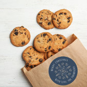 Navy Blue Merry Christmas Snowflake Custom Ronde Sticker