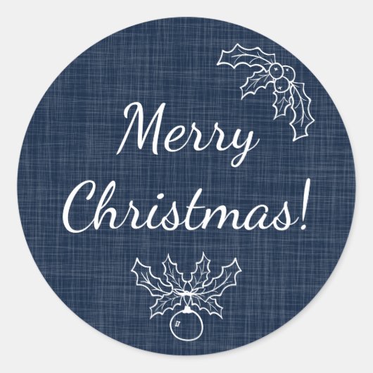 Navy Blue Merry kerkerst Burlap Kijk netjes Ronde Sticker (Voorkant)