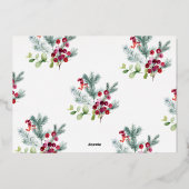 Navy Blue Merry kerst Holly Foto Silver Folie Feestdagenkaart (Achterkant)