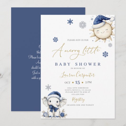 Navy Blue Merry Little Baby shower Kaart (Voorkant / Achterkant)