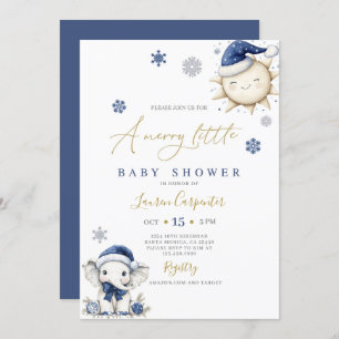Navy Blue Merry Little Baby shower Kaart