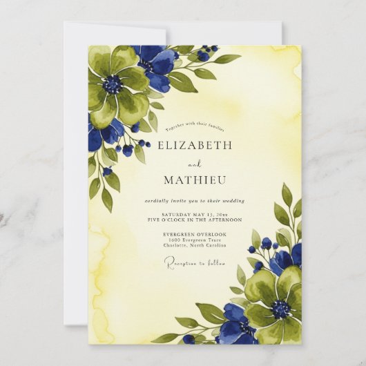 Navy Blue Mesmerizing Botanical Summer Wedding Kaart (Voorkant)