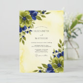 Navy Blue Mesmerizing Botanical Summer Wedding Kaart (Staand voorkant)