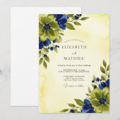 Navy Blue Mesmerizing Botanical Summer Wedding Kaart (Voorkant / Achterkant)