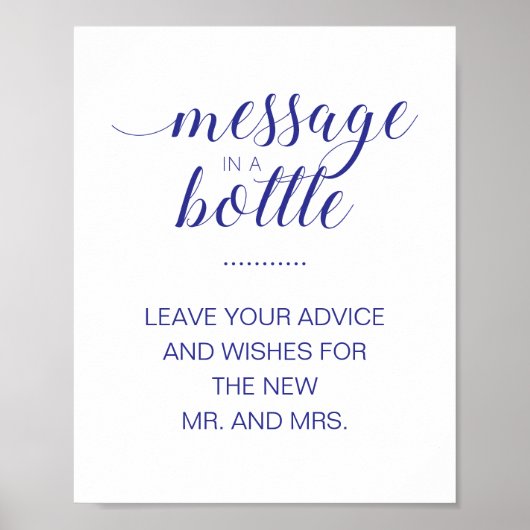 Navy Blue Message in a Bottle Weduwadvice Sign Poster (Voorkant)
