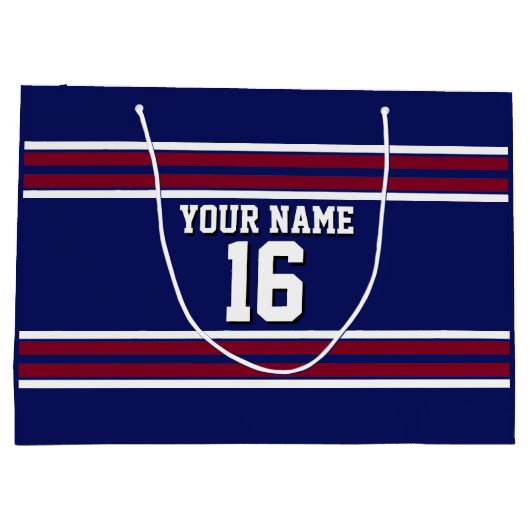 Navy Blue met Burgundy White Stripes Team Jersey Groot Cadeauzakje (Achterkant)