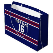 Navy Blue met Burgundy White Stripes Team Jersey Groot Cadeauzakje (Achterkant Gekanteld)