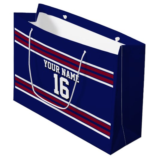 Navy Blue met Burgundy White Stripes Team Jersey Groot Cadeauzakje (Voorkant Gekanteld)