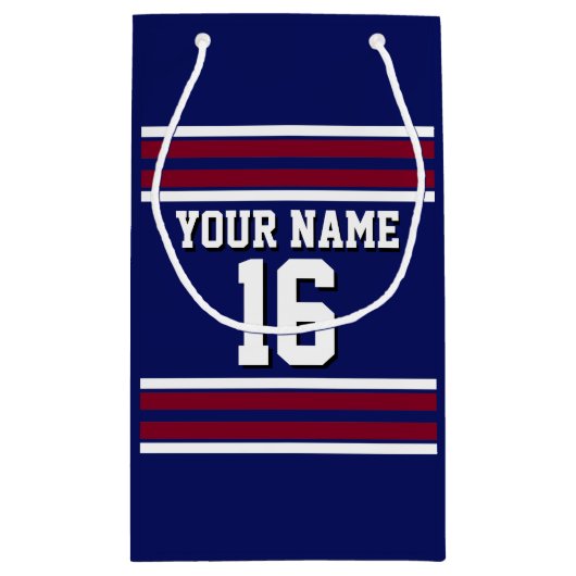 Navy Blue met Burgundy White Stripes Team Jersey Klein Cadeauzakje (Achterkant)