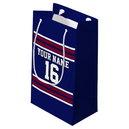 Navy Blue met Burgundy White Stripes Team Jersey Klein Cadeauzakje (Achterkant Gekanteld)