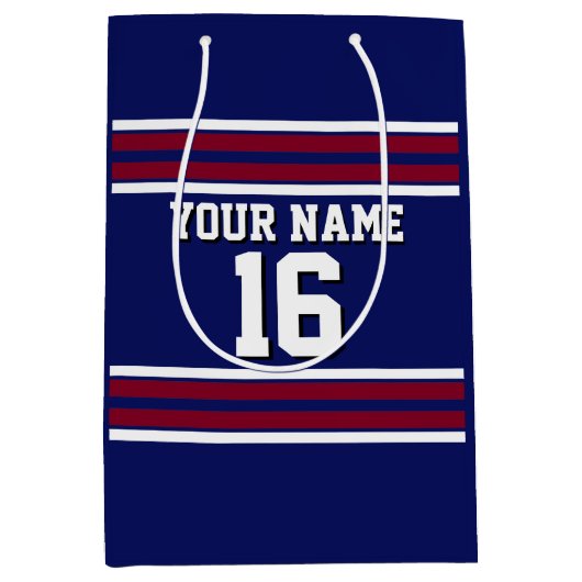 Navy Blue met Burgundy White Stripes Team Jersey Medium Cadeauzakje (Voorkant)