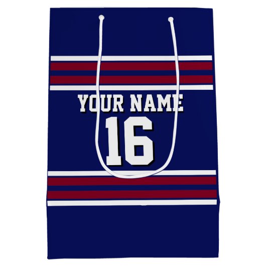 Navy Blue met Burgundy White Stripes Team Jersey Medium Cadeauzakje (Achterkant)