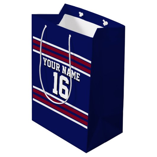 Navy Blue met Burgundy White Stripes Team Jersey Medium Cadeauzakje (Achterkant Gekanteld)