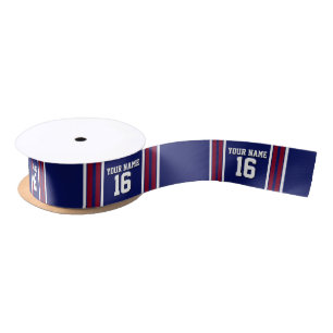 Navy Blue met Burgundy White Stripes Team Jersey Satijnen Lint