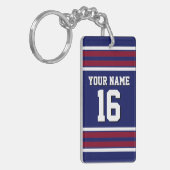 Navy Blue met Burgundy White Stripes Team Jersey Sleutelhanger (Voorkant Links)