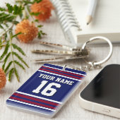 Navy Blue met Burgundy White Stripes Team Jersey Sleutelhanger (Voorkant Rechts)