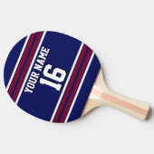 Navy Blue met Burgundy White Stripes Team Jersey Tafeltennisbatje (Zijkant)