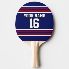 Navy Blue met Burgundy White Stripes Team Jersey Tafeltennisbatje