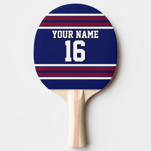 Navy Blue met Burgundy White Stripes Team Jersey Tafeltennisbatje (Voorkant)