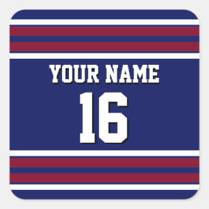 Navy Blue met Burgundy White Stripes Team Jersey Vierkante Sticker