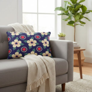 Navy Blue met Cream Flowers Accent Kussen