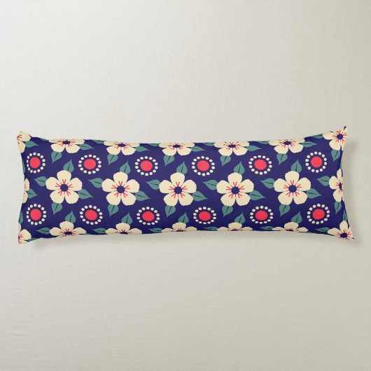 Navy Blue met Cream Flowers Lichaamskussen (Achterkant)