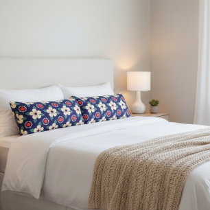 Navy Blue met Cream Flowers Lichaamskussen