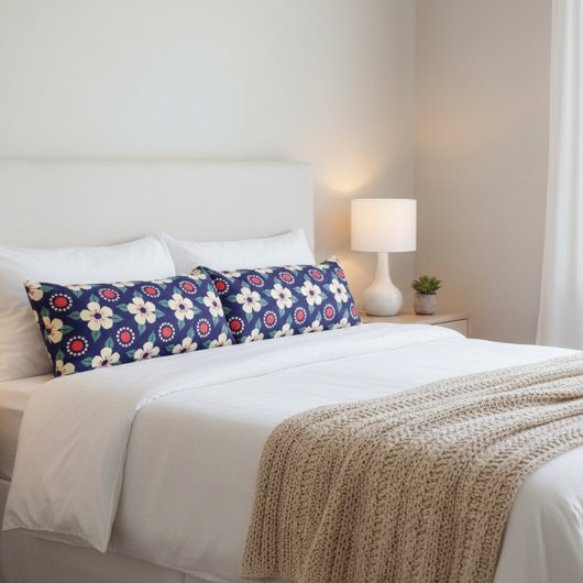 Navy Blue met Cream Flowers Lichaamskussen