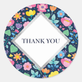 Navy Blue met Cute Flowers Dank je Sticker