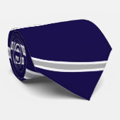 Navy Blue met grijze en witte strepen Stropdas (Opgerold)