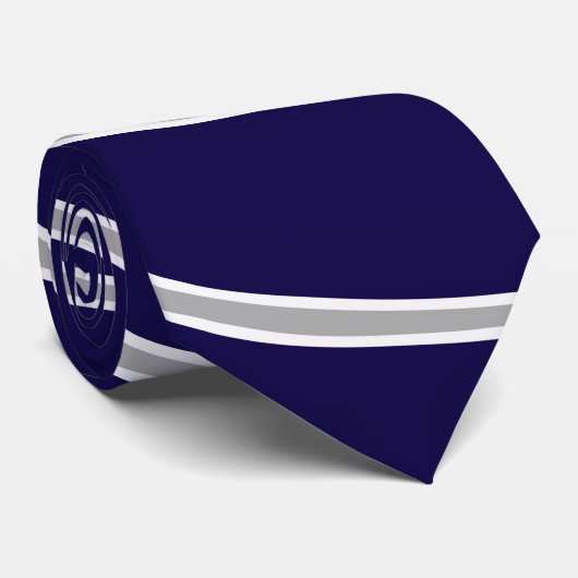 Navy Blue met grijze en witte strepen Stropdas (Opgerold)