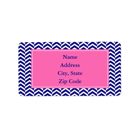 Navy Blue met Hot Pink Chevron Pattern Etiket (Voorkant)
