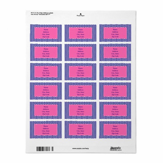Navy Blue met Hot Pink Chevron Pattern Etiket (Full Sheet)