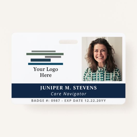 Navy Blue met Logo- en fotomedewerker-ID Badge (Voorkant)