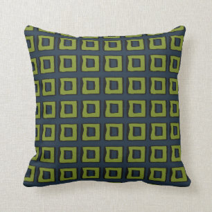 Navy Blue met Moss Green Boxes Squares Kussen