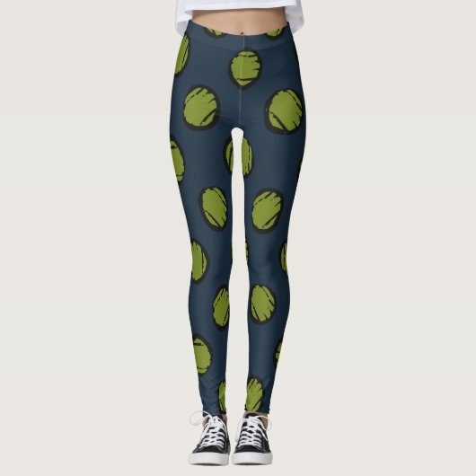 Navy Blue met Moss Green Stippen Leggings (Voorkant)