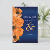 Navy Blue met Oranje Rozen - sla de datum op Save The Date (Staand voorkant)