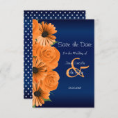 Navy Blue met Oranje Rozen - sla de datum op Save The Date (Voorkant / Achterkant)