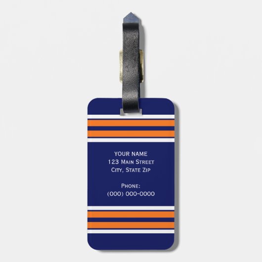 Navy Blue met Oranje White Stripes Team Jersey Bagagelabel (Achterkant verticaal)