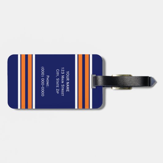 Navy Blue met Oranje White Stripes Team Jersey Bagagelabel (Achterkant horizontaal)