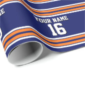 Navy Blue met Oranje White Stripes Team Jersey Cadeaupapier (Rol Hoek)