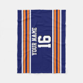 Navy Blue met Oranje White Stripes Team Jersey Fleece Deken (Voorkant)