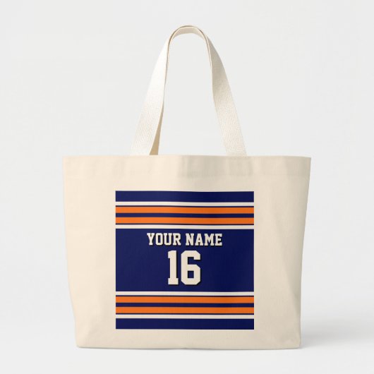 Navy Blue met Oranje White Stripes Team Jersey Grote Tote Bag (Voorkant)