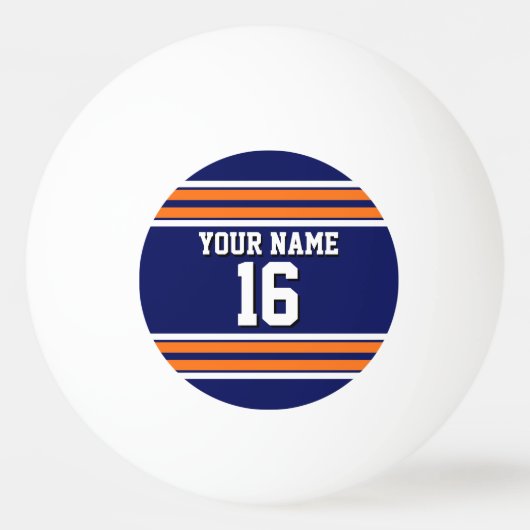 Navy Blue met Oranje White Stripes Team Jersey Pingpongbal (Voorkant)