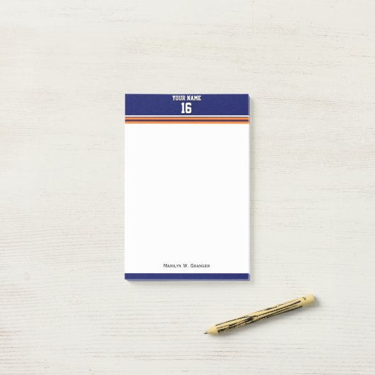 Navy Blue met Oranje White Stripes Team Jersey Post-it® Notes (Op bureau)