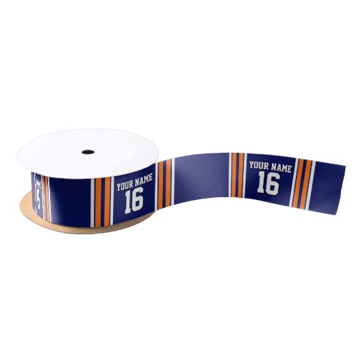 Navy Blue met Oranje White Stripes Team Jersey Satijnen Lint (Spoel)