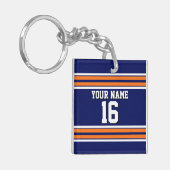 Navy Blue met Oranje White Stripes Team Jersey Sleutelhanger (Voorkant Links)
