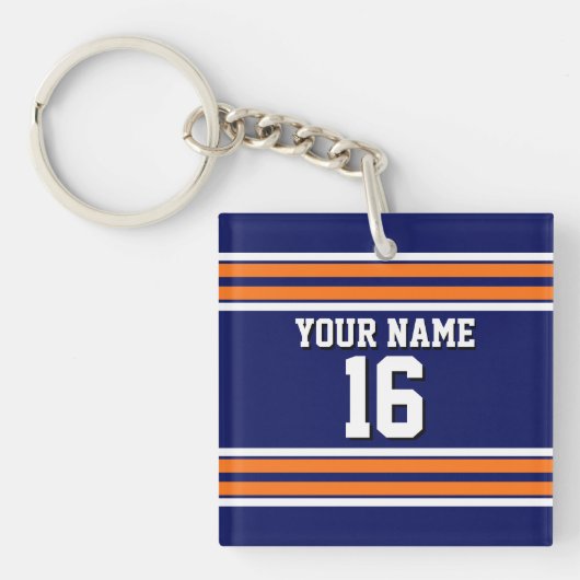Navy Blue met Oranje White Stripes Team Jersey Sleutelhanger (Voorkant)