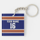 Navy Blue met Oranje White Stripes Team Jersey Sleutelhanger (Achterkant)
